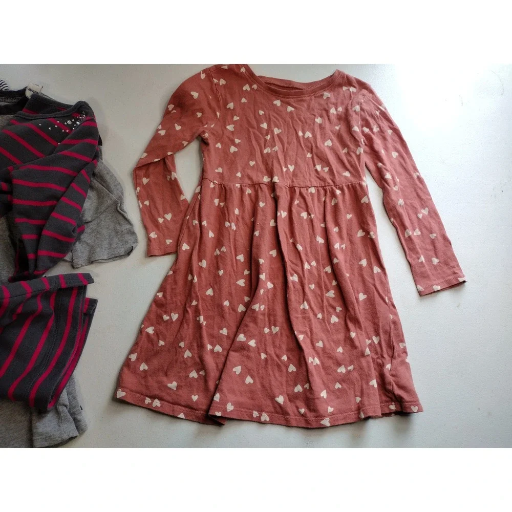 Lot 5 Girls Long Sleeve‎ Dresses Size 5T Floral Heart